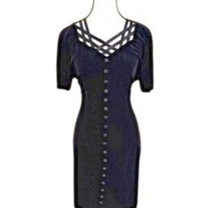 Vintage 90s Dressy Betsy Black Velvet Dress Size 10 Crisscross Neckline USA